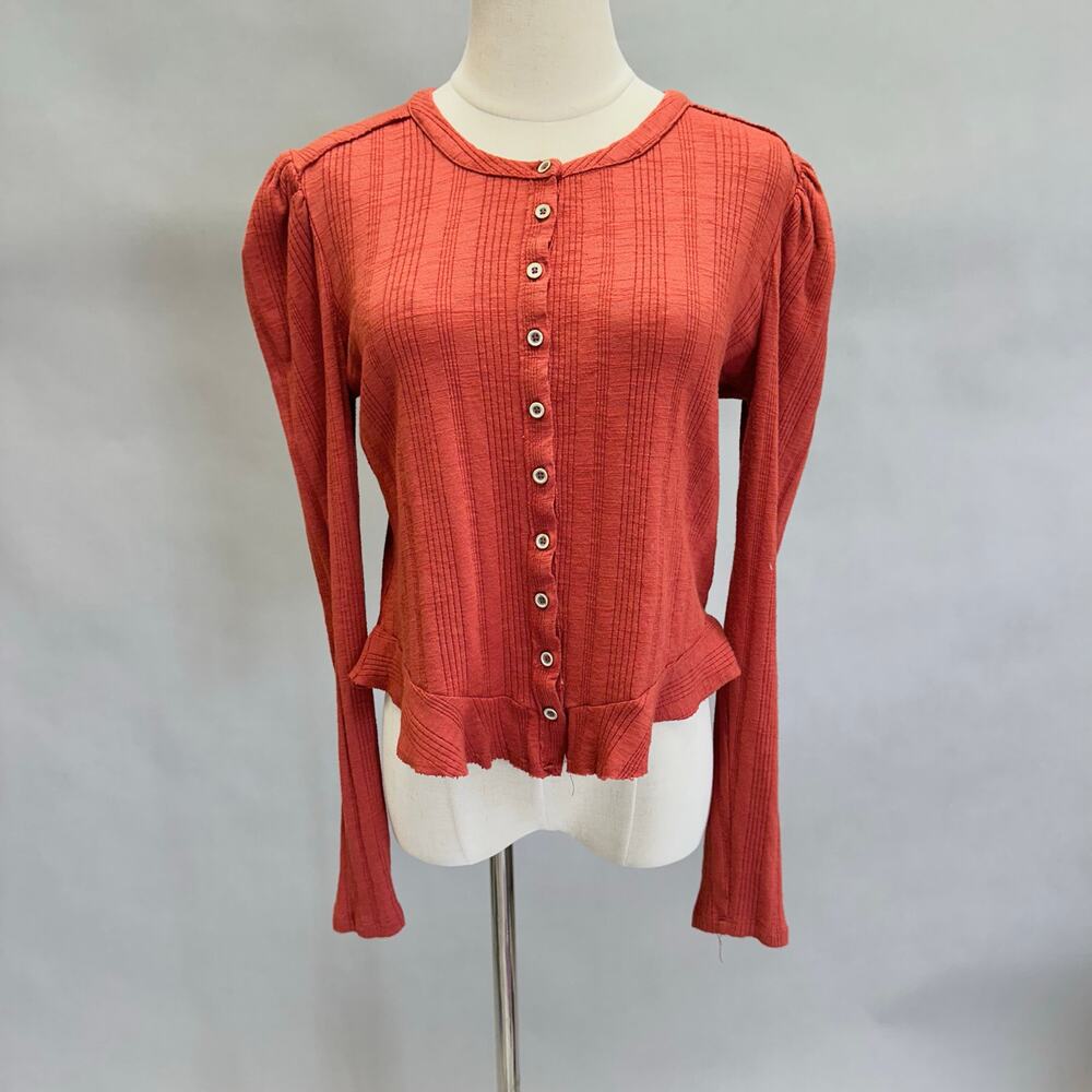 Anthropologie | Pilcro | Rust Red Button-Front Ribbed Long Sleeve Top - Picture 13 of 14